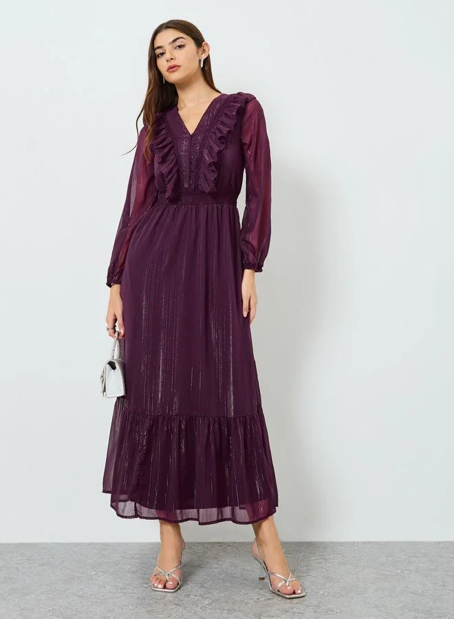 Styli Women Purple Ruffled Maxi Dress